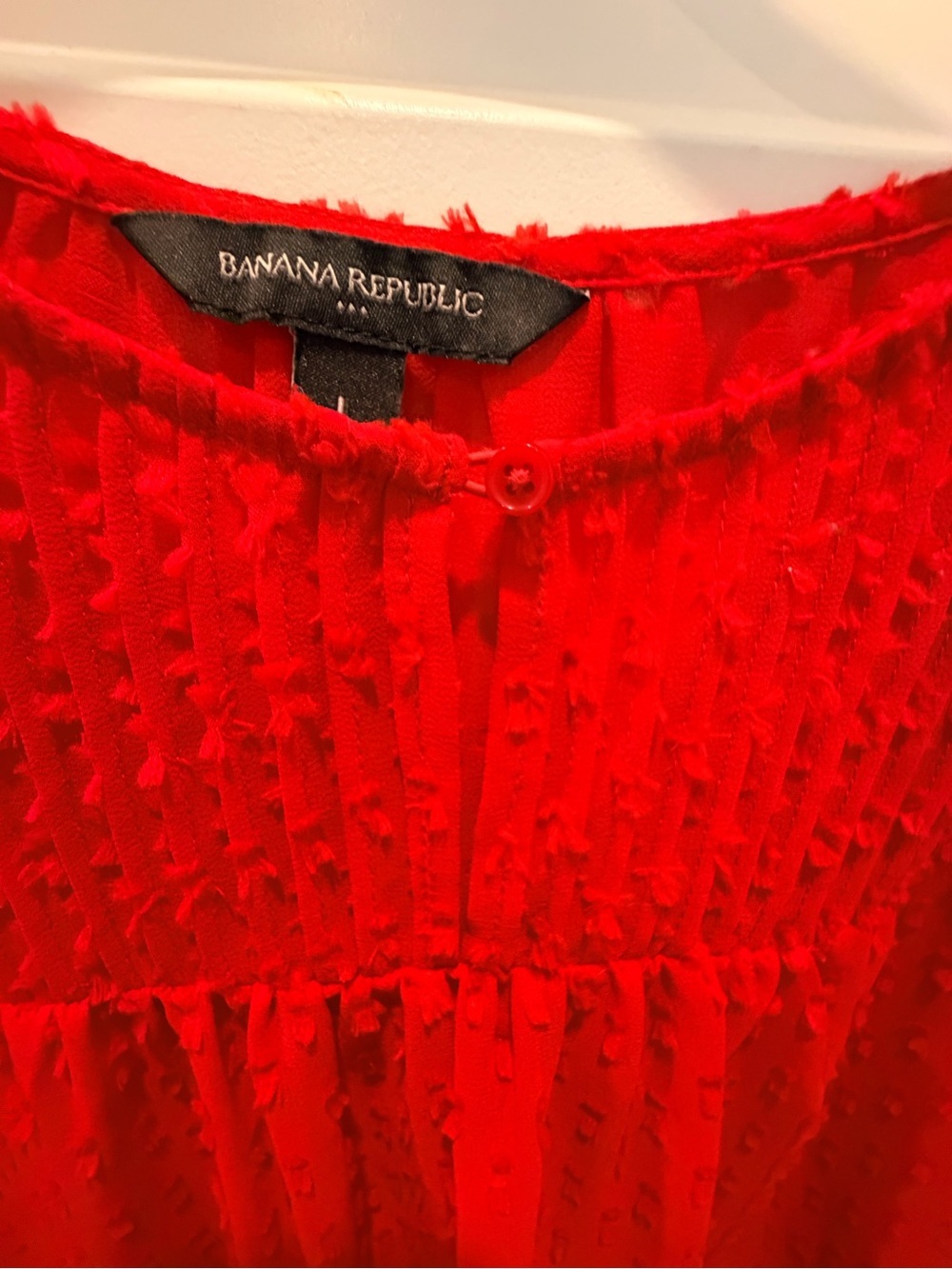 Banana Republic Red Swiss Dot Blouse Large Long Sleeve Textured Top - Picture 2 of 10
